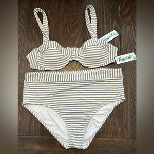 Freshwater XXL women size 20 bikini swim top bottom Seersucker blue white stripe